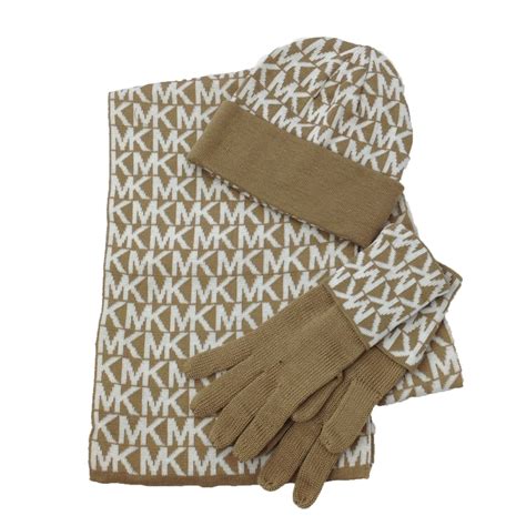 michael kors logo scarf set|Michael Kors hat and gloves.